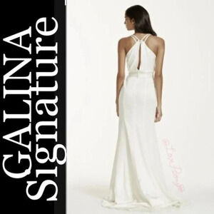 GALINA SIGNATURE Double Faced Satin Gown with Front Slit Detail